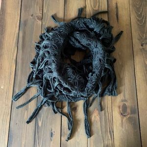 Dark gray infinity scarf with fringe